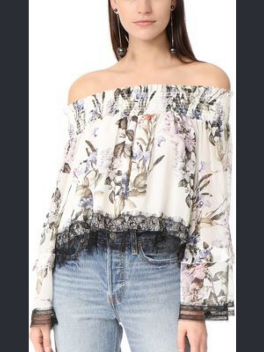 Nicholas Iris All Silk Floral Lace Trim Blouse